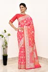 Buy Naaritva India Pink Silk Embroidery Crest Fleur Jaal Woven Banarasi Saree With Running Blouse at Aza Fashions Buy_Naaritva India_Pink Silk Embroidery Crest Fleur Jaal Woven Banarasi Saree With Running Blouse _at_Aza_Fashions
