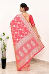 Shop Naaritva India Pink Silk Embroidery Crest Fleur Jaal Woven Banarasi Saree With Running Blouse at Aza Fashions Shop_Naaritva India_Pink Silk Embroidery Crest Fleur Jaal Woven Banarasi Saree With Running Blouse _at_Aza_Fashions