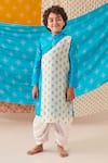 Buy_CUTE COUTURE_Blue Silk Print Bandhani And Bloom Flap Kurta With Dhoti Pant _at_Aza_Fashions