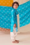 Buy_CUTE COUTURE_Blue Silk Print Bandhani And Bloom Flap Kurta With Dhoti Pant _Online_at_Aza_Fashions