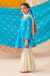 CUTE COUTURE_Blue Muslin Silk Print Bandhani And Marodi Embroidered Kurta Sharara Set _Online_at_Aza_Fashions