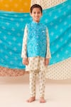 Buy_CUTE COUTURE_Blue Cotton Print Bandhani Floral Bundi Kurta Set _at_Aza_Fashions