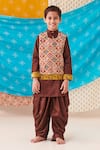 Buy_CUTE COUTURE_Brown Muslin Silk Print Folklore Kurta And Patola Pant Set 