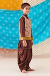 CUTE COUTURE_Brown Muslin Silk Print Folklore Kurta And Patola Pant Set _Online