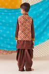 Buy_CUTE COUTURE_Brown Muslin Silk Print Folklore Kurta And Patola Pant Set _Online