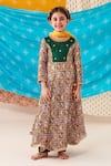 Buy_CUTE COUTURE_Green Muslin Silk Print Folklore Motif Patola Anarkali Set _at_Aza_Fashions