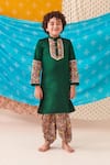 Buy_CUTE COUTURE_Green Silk Print Folklore Motif Patch Kurta With Dhoti Pant _at_Aza_Fashions