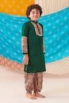 CUTE COUTURE_Green Silk Print Folklore Motif Patch Kurta With Dhoti Pant _Online_at_Aza_Fashions