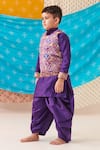 CUTE COUTURE_Purple Silk Print Elephant Motif Mosaic Bundi Kurta Set _Online_at_Aza_Fashions