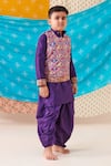 Buy_CUTE COUTURE_Purple Silk Print Elephant Motif Mosaic Bundi Kurta Set _Online_at_Aza_Fashions