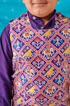 Shop_CUTE COUTURE_Purple Silk Print Elephant Motif Mosaic Bundi Kurta Set _Online_at_Aza_Fashions