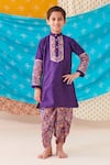 Buy_CUTE COUTURE_Purple Silk Print Ethnic Motif Folklore Patch Kurta With Dhoti Pant _at_Aza_Fashions