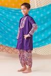 CUTE COUTURE_Purple Silk Print Ethnic Motif Folklore Patch Kurta With Dhoti Pant _Online_at_Aza_Fashions