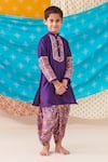 Shop_CUTE COUTURE_Purple Silk Print Ethnic Motif Folklore Patch Kurta With Dhoti Pant _Online_at_Aza_Fashions