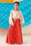 Buy_CUTE COUTURE_Red Silk Print Phool Top With Bandhani Bloom Lehenga _at_Aza_Fashions