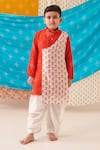 Buy_CUTE COUTURE_Red Silk Print Bandhani And Blossom Flap Kurta With Dhoti Pant _at_Aza_Fashions