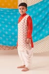 CUTE COUTURE_Red Silk Print Bandhani And Blossom Flap Kurta With Dhoti Pant _Online_at_Aza_Fashions