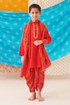 Buy_CUTE COUTURE_Red Silk Embellished Placket Kurta And Floral Bandhani Print Dhoti Pant Set _at_Aza_Fashions