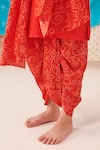 Shop_CUTE COUTURE_Red Silk Embellished Placket Kurta And Floral Bandhani Print Dhoti Pant Set _Online_at_Aza_Fashions