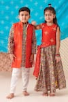 CUTE COUTURE_Red Silk Print Bandhani Bloom Bundi Kurta Set _Online_at_Aza_Fashions