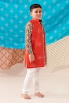 Buy_CUTE COUTURE_Red Silk Print Bandhani Bloom Bundi Kurta Set _Online_at_Aza_Fashions