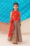 Buy_CUTE COUTURE_Red Silk Print Phool Bloom Embroidered Top And Patola Lehenga Set _Online_at_Aza_Fashions