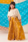 Buy_CUTE COUTURE_Yellow Silk Print Phool Motif Top With Bandhani Bloom Lehenga _at_Aza_Fashions