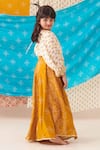 CUTE COUTURE_Yellow Silk Print Phool Motif Top With Bandhani Bloom Lehenga _Online_at_Aza_Fashions