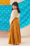 Buy_CUTE COUTURE_Yellow Silk Print Phool Motif Top With Bandhani Bloom Lehenga _Online_at_Aza_Fashions