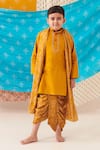 Buy_CUTE COUTURE_Yellow Silk Lace Placket Kurta And Floral Bandhani Print Dhoti Pant Set _at_Aza_Fashions