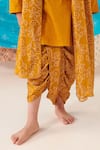 Shop_CUTE COUTURE_Yellow Silk Lace Placket Kurta And Floral Bandhani Print Dhoti Pant Set _Online_at_Aza_Fashions