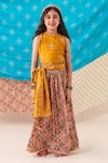 Buy_CUTE COUTURE_Yellow Silk Print Phool Bloom Blossom Embroidered Top And Patola Lehenga Set _at_Aza_Fashions