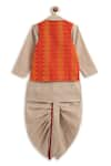 Shop_Tiber Taber_Orange 100% Cotton Embroidered Chevron Reversible Razzle Bundi And Dhoti Set _at_Aza_Fashions