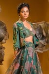 SONIA BADERIA_Green Chiffon Embellished Swarovski Jacket Open Studded Skirt Set _Online_at_Aza_Fashions