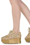 Shop_Anaar_Gold Embellished Elegante Zardozi Embroidered Wedge Sneakers 