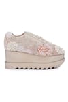 Shop_Anaar_Rose Gold Embellished Camellia Embroidered Wedge Sneakers _Online_at_Aza_Fashions