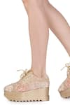 Shop_Anaar_Rose Gold Embellished Camellia Embroidered Wedge Sneakers 