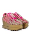 Buy_Anaar_Fuchsia Embellished Swoon Town Marodi Embroidered Wedge Sneakers _at_Aza_Fashions