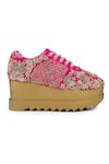 Shop_Anaar_Fuchsia Embellished Swoon Town Marodi Embroidered Wedge Sneakers _Online_at_Aza_Fashions