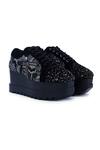 Buy_Anaar_Black Embellished No Nazar Geometric Embroidered Wedge Sneakers _at_Aza_Fashions