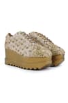 Buy_Anaar_Gold Embellished Checkmate Peacock Embroidered Wedge Sneakers _at_Aza_Fashions