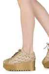 Shop_Anaar_Gold Embellished Checkmate Peacock Embroidered Wedge Sneakers 