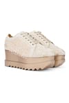 Buy_Anaar_Ivory Embellished Thumka Crew Beaded Jaali Wedge Sneakers _at_Aza_Fashions