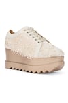 Anaar_Ivory Embellished Thumka Crew Beaded Jaali Wedge Sneakers _Online_at_Aza_Fashions