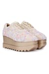 Buy_Anaar_Beige Embellished Floral Polka Resham Embroidered Wedge Sneakers _at_Aza_Fashions