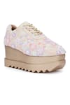 Anaar_Beige Embellished Floral Polka Resham Embroidered Wedge Sneakers _Online_at_Aza_Fashions