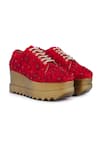 Buy_Anaar_Red Embellished More Tonal Resham Embroidered Wedge Sneakers _at_Aza_Fashions