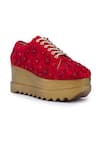 Buy_Anaar_Red Embellished More Tonal Resham Embroidered Wedge Sneakers _Online_at_Aza_Fashions