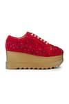 Shop_Anaar_Red Embellished More Tonal Resham Embroidered Wedge Sneakers _Online_at_Aza_Fashions