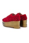 Anaar_Red Embellished More Tonal Resham Embroidered Wedge Sneakers _at_Aza_Fashions